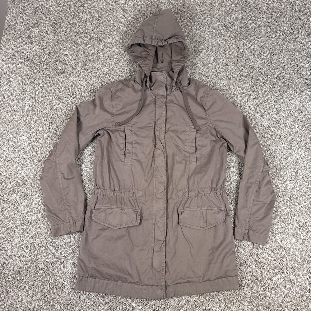 James Perse‎ Parka Womens 2 Hooded Anorak Cotton Drawstring Pockets Taupe Zip